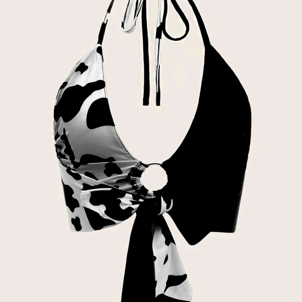 Adorable country halter top cow print.